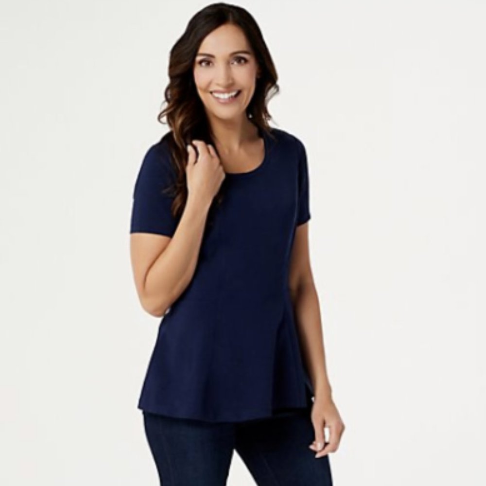 Isaac Mizrahi Live! Short-Sleeve Seamed Peplum Knit Top S